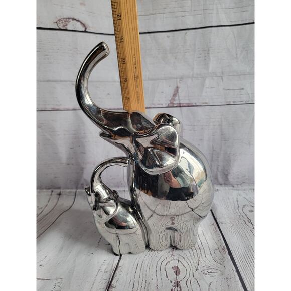 Elephant Mama And Baby Silver Figure 11 Inches Tall - Picture 7 of 8